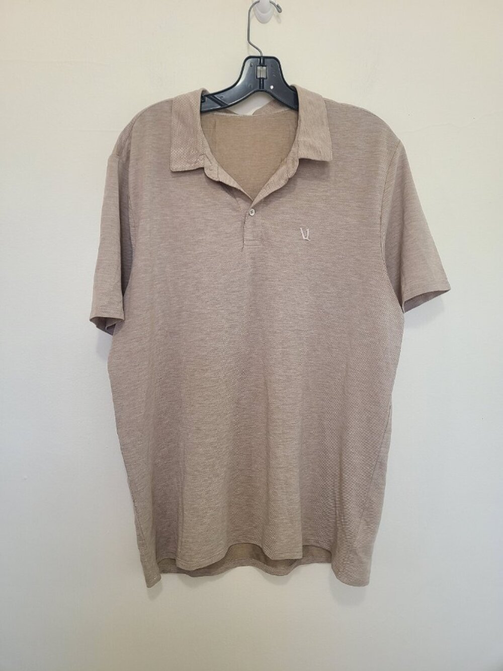 Vuori Knit Twill Polo Shirt Men Large Beachsand Heather Performance Golf Polo